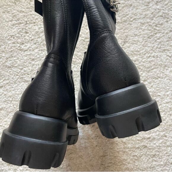 NEW AGL Chunky Biker Moto Lug Sole Black Leather Buckle Boots 40 - Picture 10 of 13